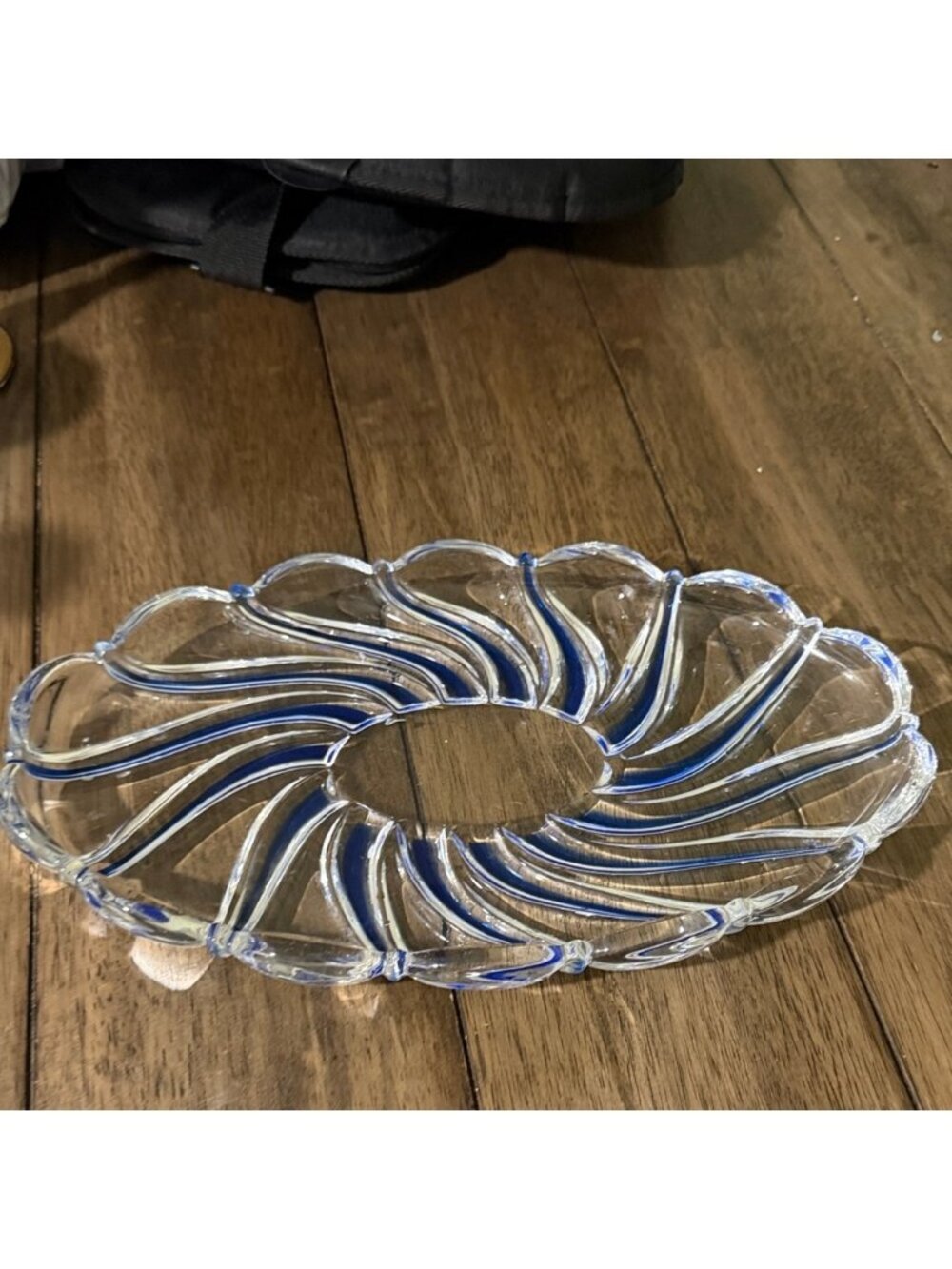 Mikasa Blue Peppermint Swirl Oval Candy Tray – 14.5” x 8.5” – Elegant Glass Dish